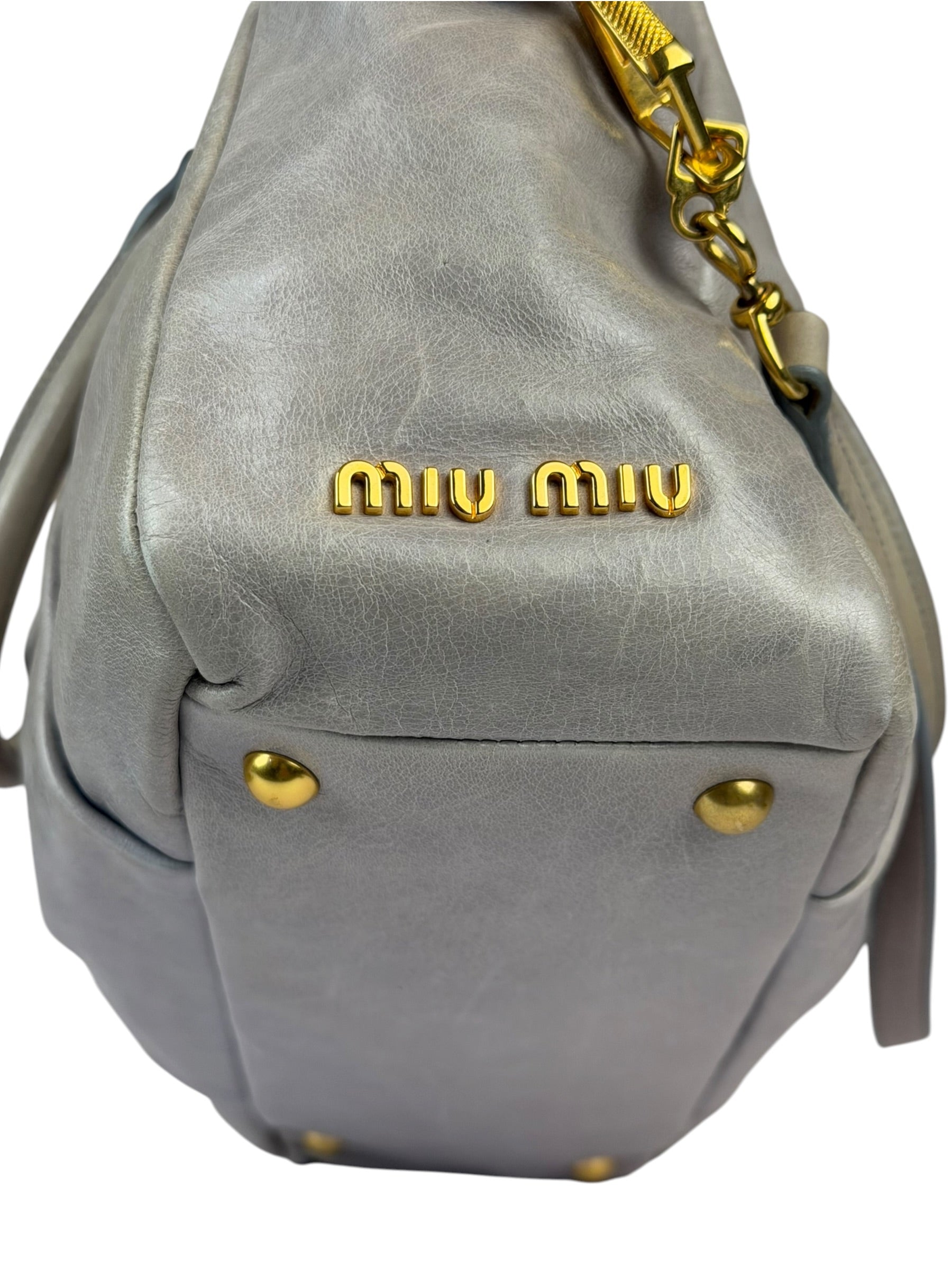 Miu Miu Vintage Pale Grey Vitello Leather Two-Way Bag