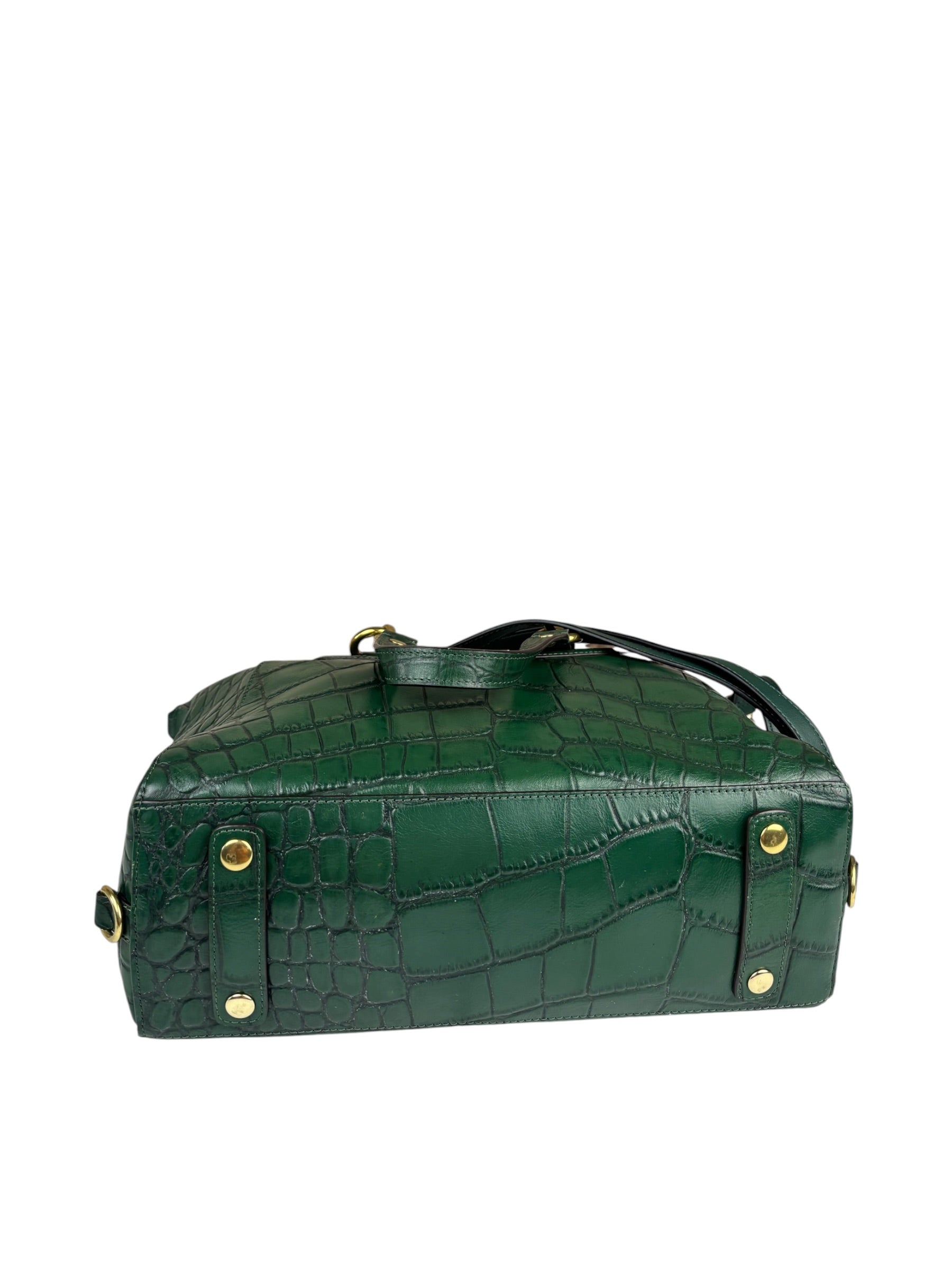 Coach Green Croc-Embossed Ashley Satchel Shoulder Bag