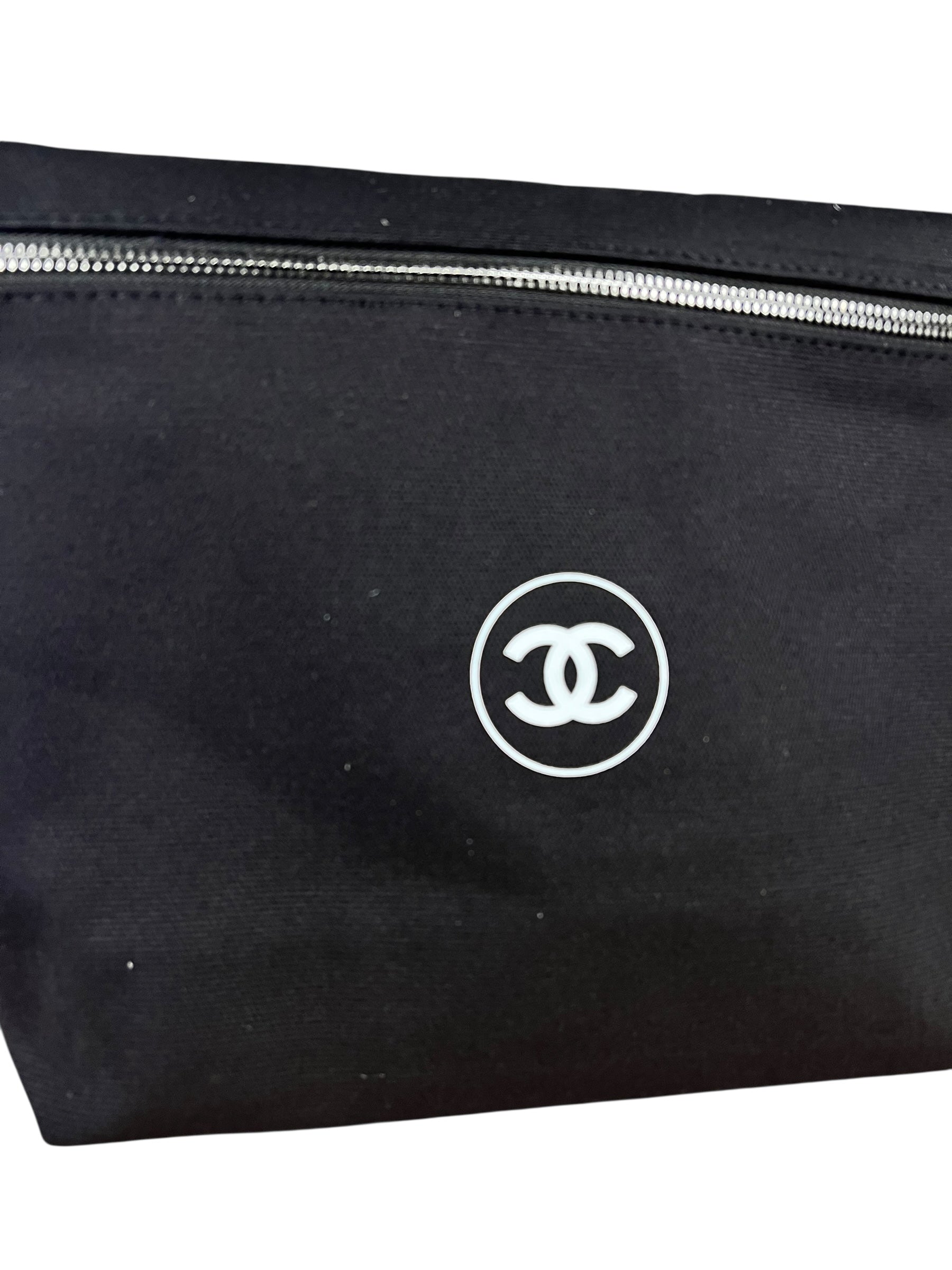 Chanel Beauty Black Canvas Cosmetic Zip Pouch
