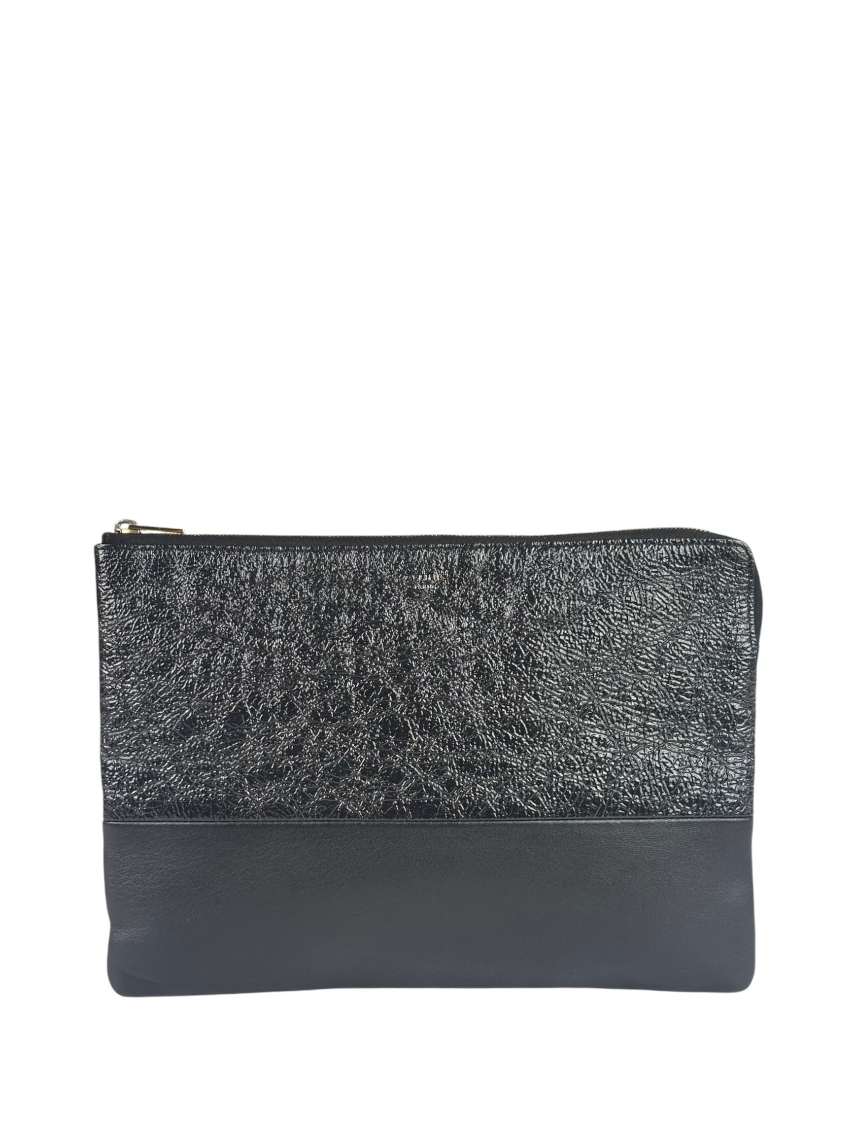 Celine Black Leather Solo Zipper Clutch