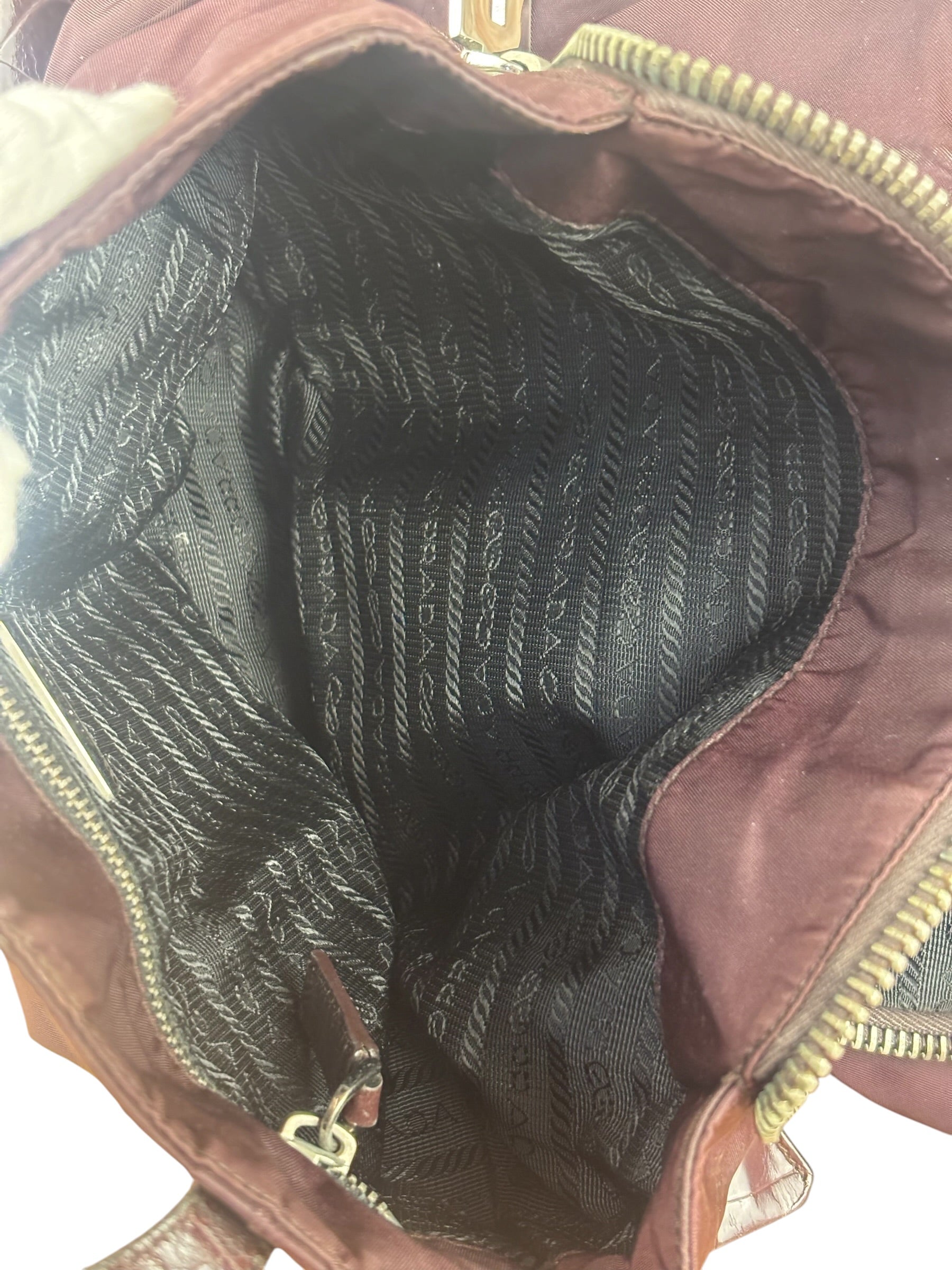 Prada Vintage Plum Nylon Leather Embossed Handbag