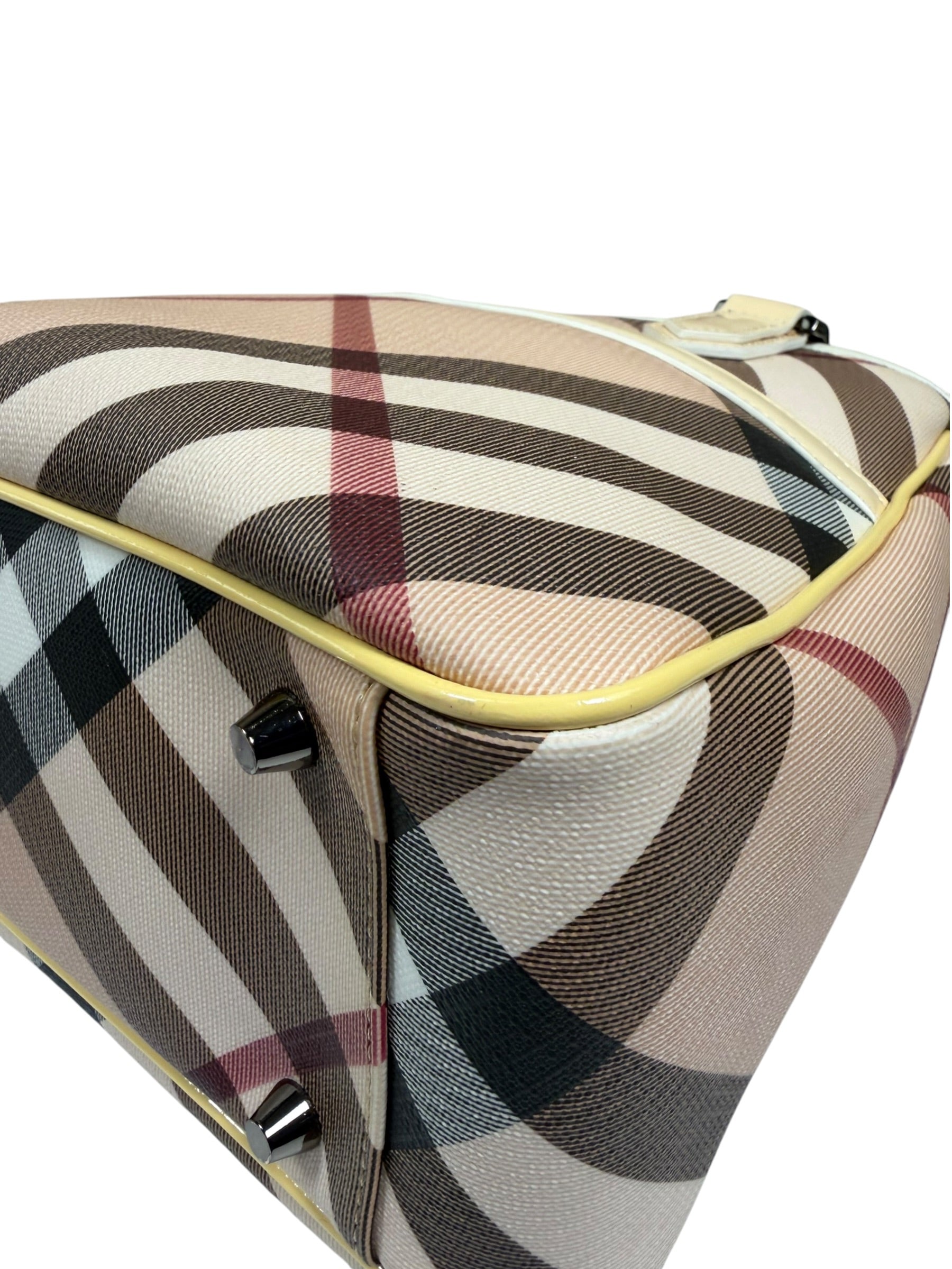 Burberry Beige Nova Check Canvas Patent Leather Tote Bag