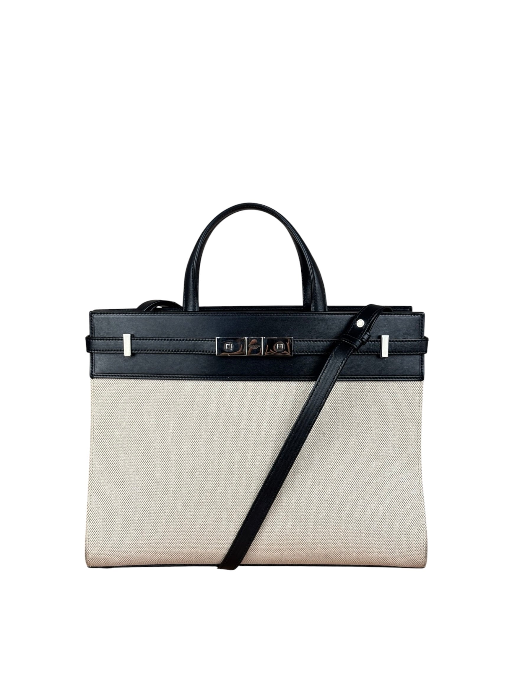 Yves Saint Laurent Two-Tone Leather Trim Small Manhattan Two-Way Bag