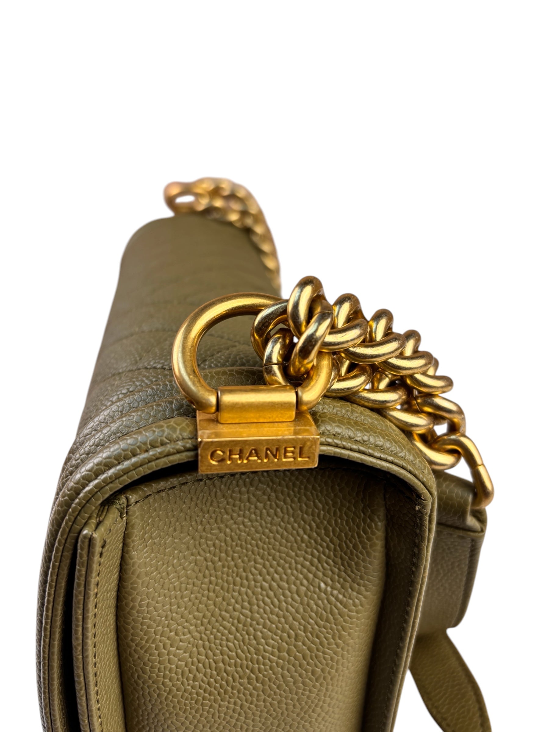 Chanel Olive Green Quilted Caviar Boy Flap Bag 2017