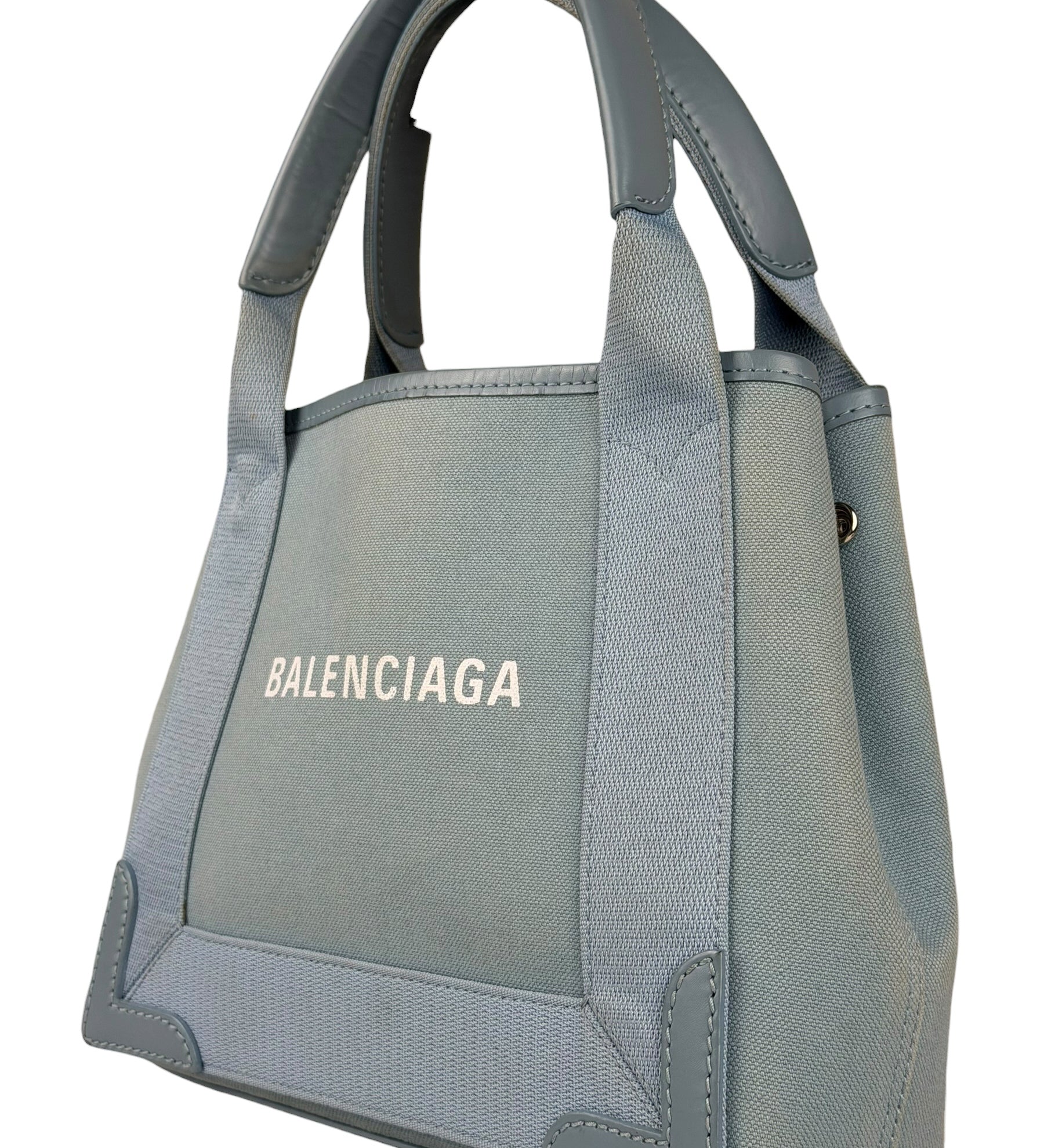 Balenciaga Light Blue Leather Trim Cabas XS Tote Bag