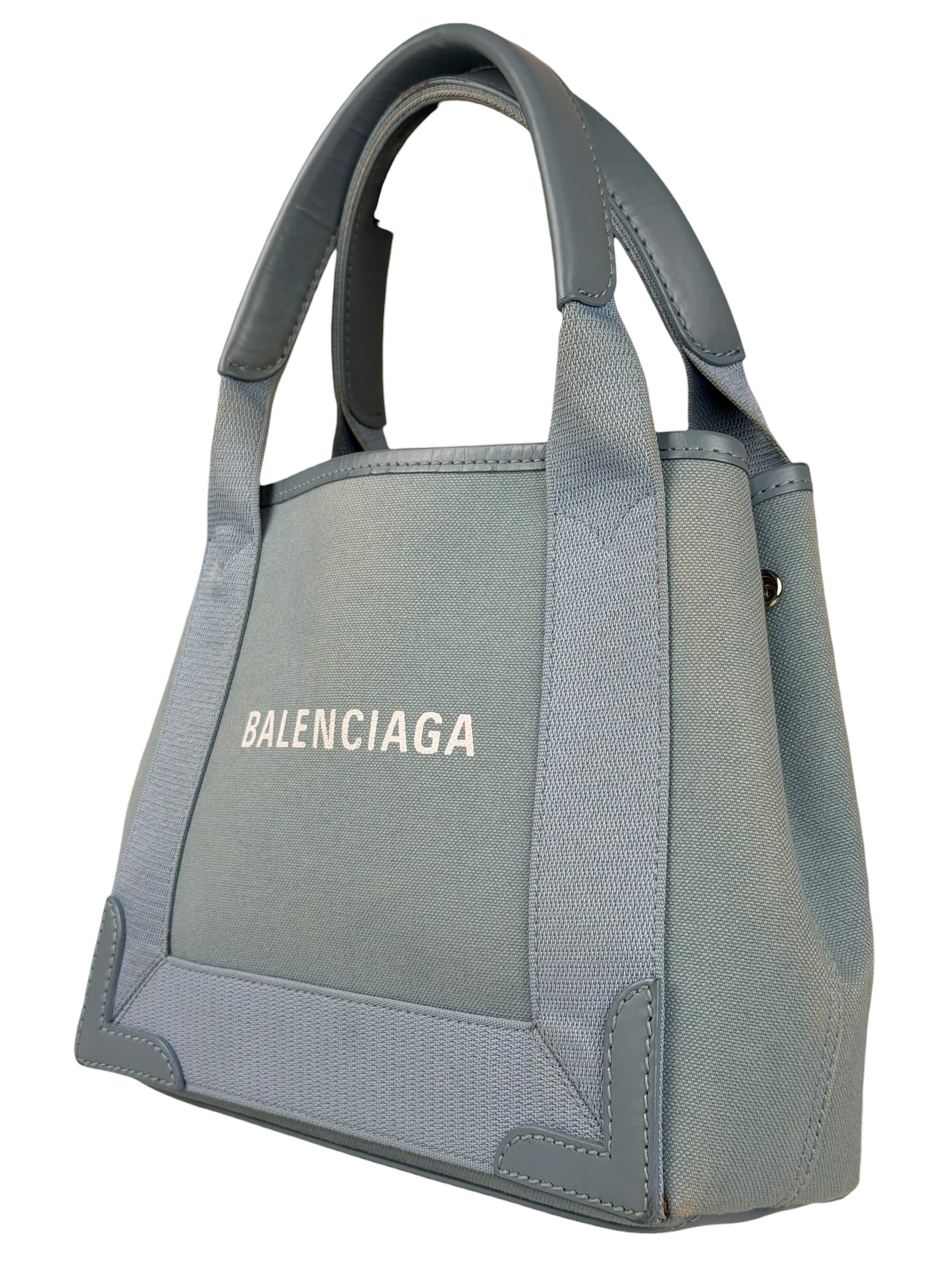 Balenciaga Light Blue Leather Trim Cabas XS Tote Bag