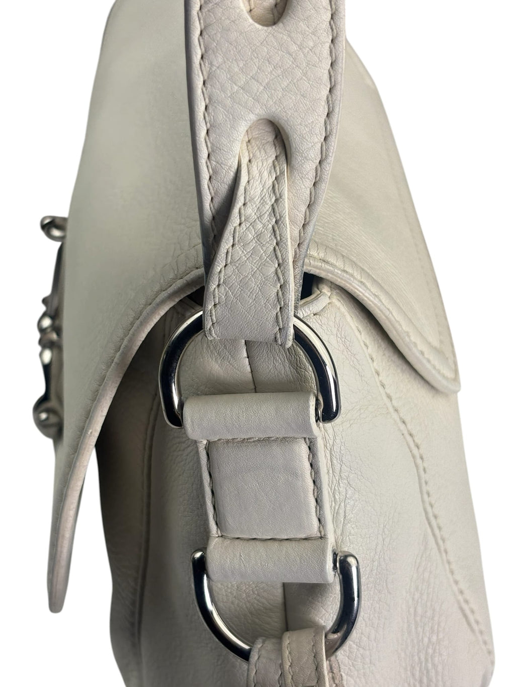 Gucci White Leather Techno Horsebit Shoulder Bag