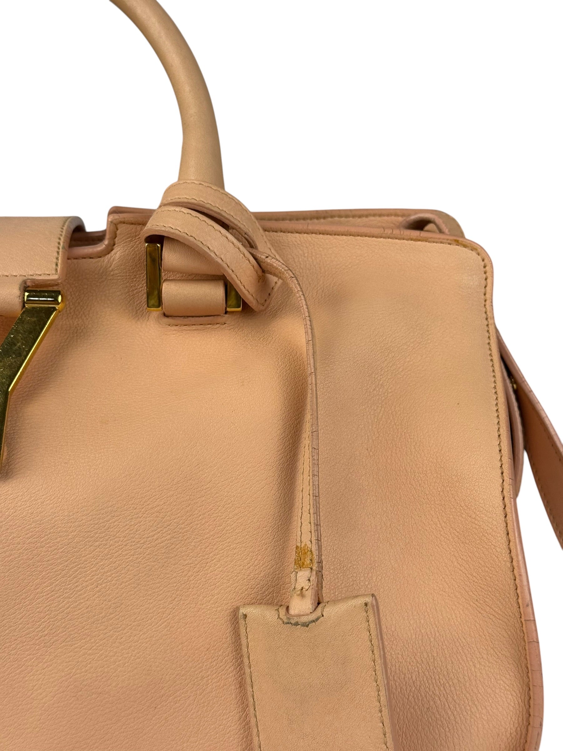 YSL Vintage Classic Y Cabas Peach Leather 2Way Handbag