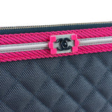 Chanel Navy Quilted Fluo Boy Medium O-Case Clutch