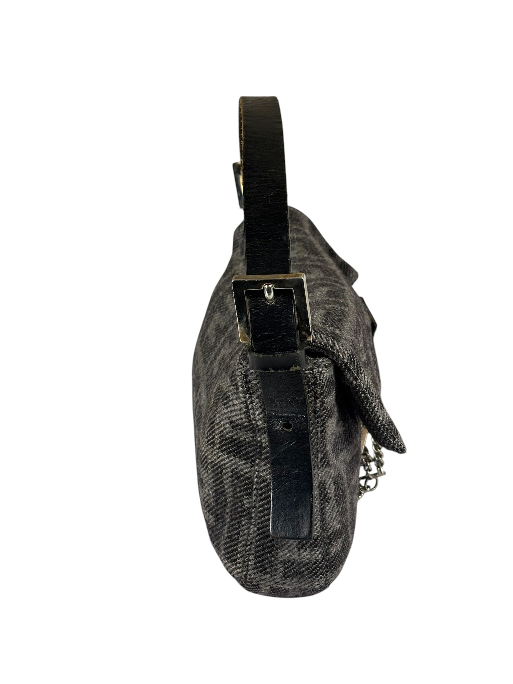 Fendi Grey/Black Leather Trim/Wool Zucca Baguette
