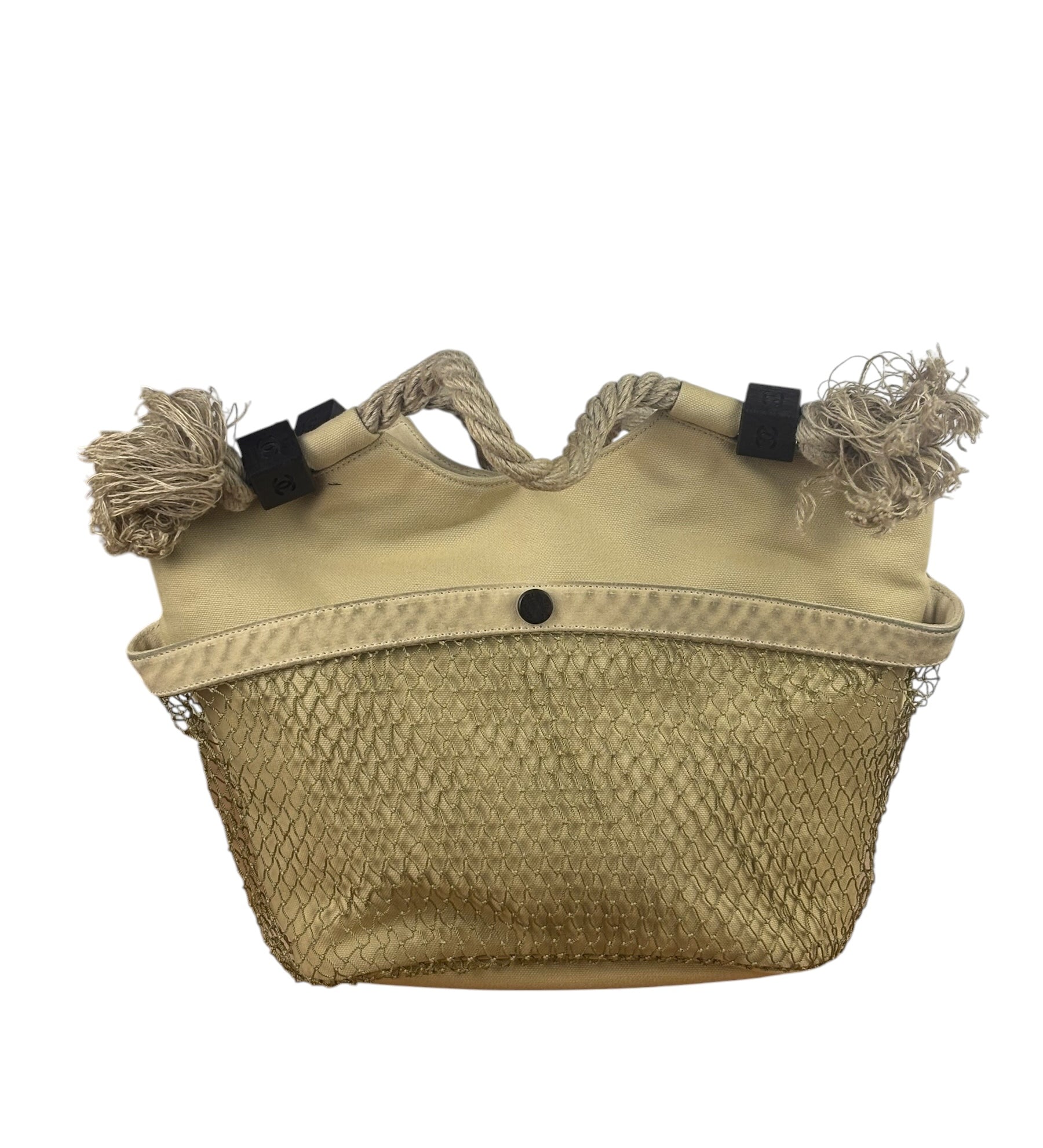 Chanel Vintage Beige Denim/Leather Trim Camellia Rope Tote