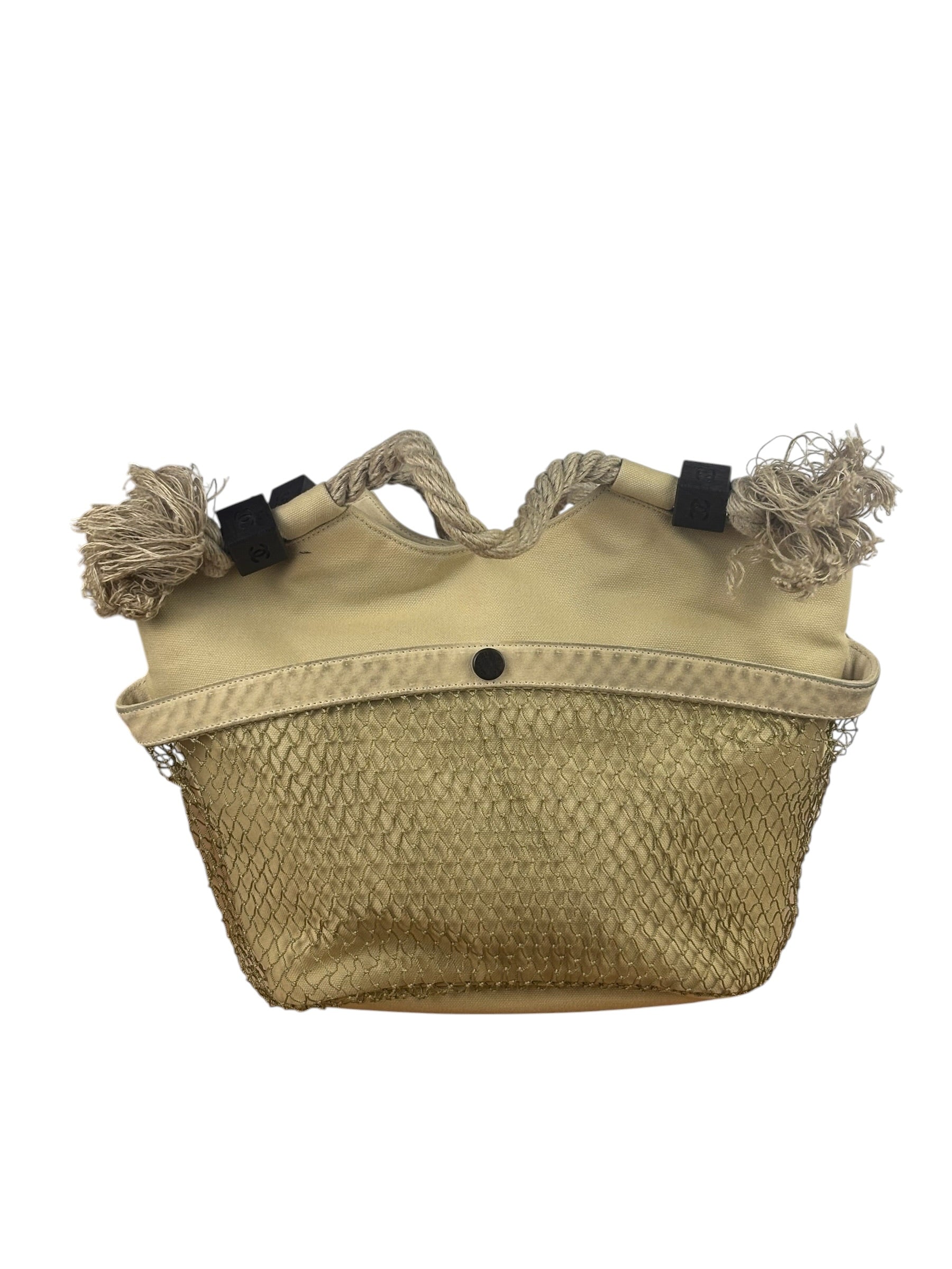 Chanel Vintage Beige Denim/Leather Trim Camellia Rope Tote
