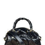 Gucci Black Patent Vintage Dialux Pop Bamboo 2Way Handbag