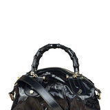 Gucci Black Patent Vintage Dialux Pop Bamboo 2Way Handbag