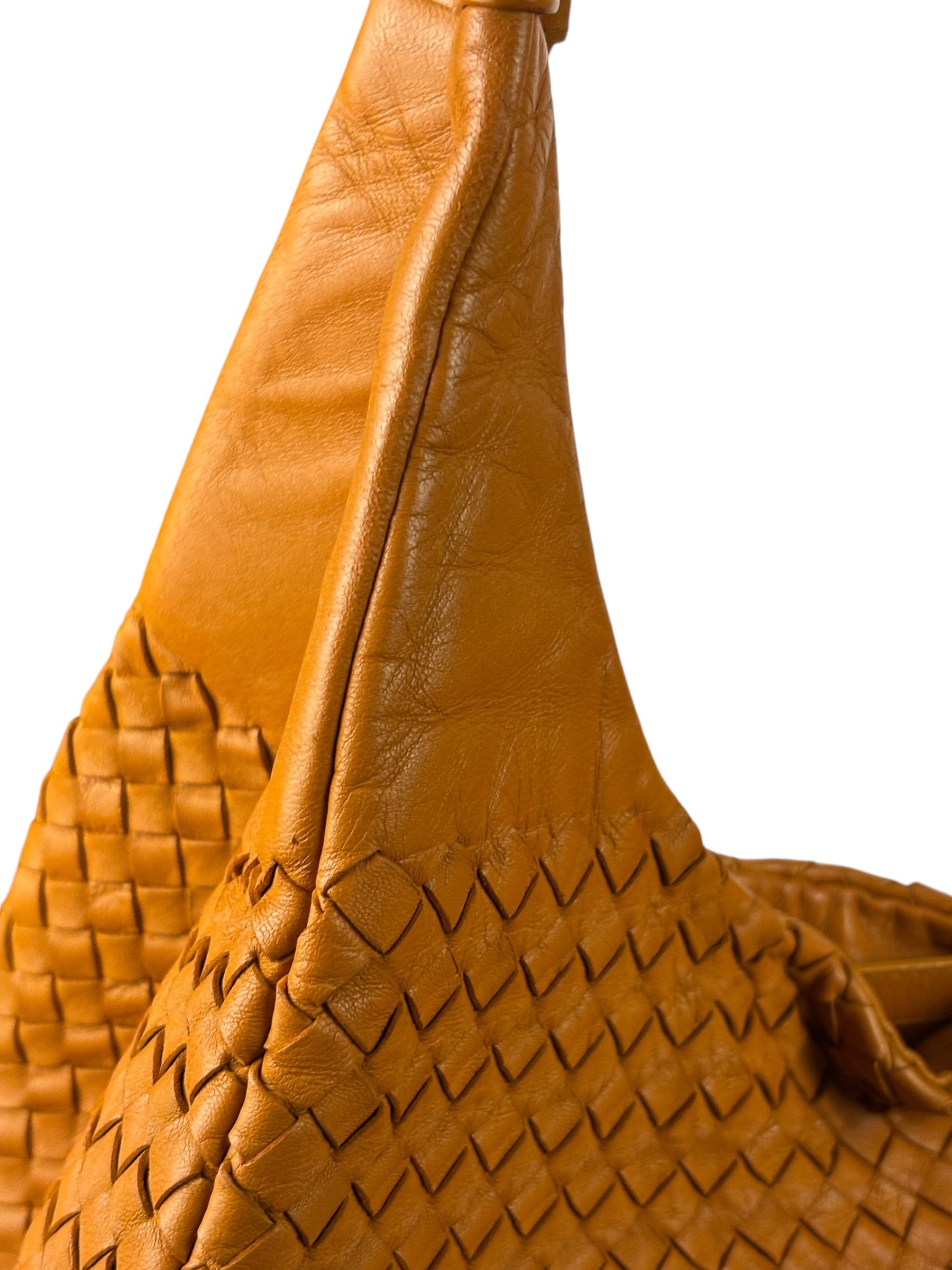 Bottega Veneta Orange/Brown Woven Leather Campana Shoulder Bag