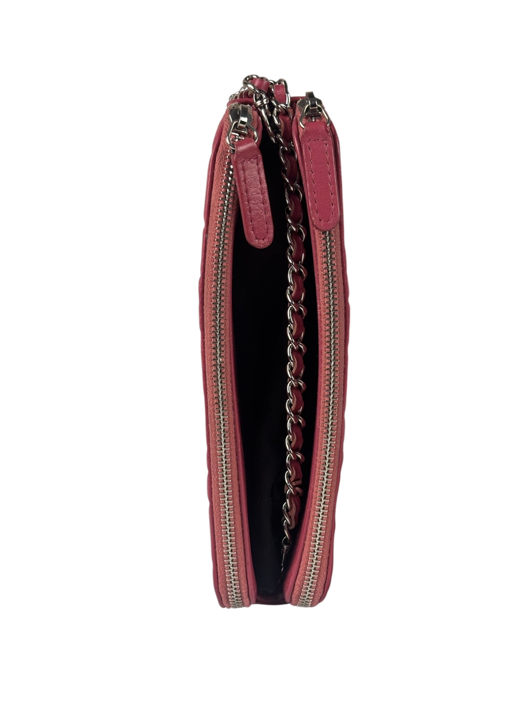 Chanel Pink Floral Embossed Leather Double Zip Chain Clutch Bag 2017