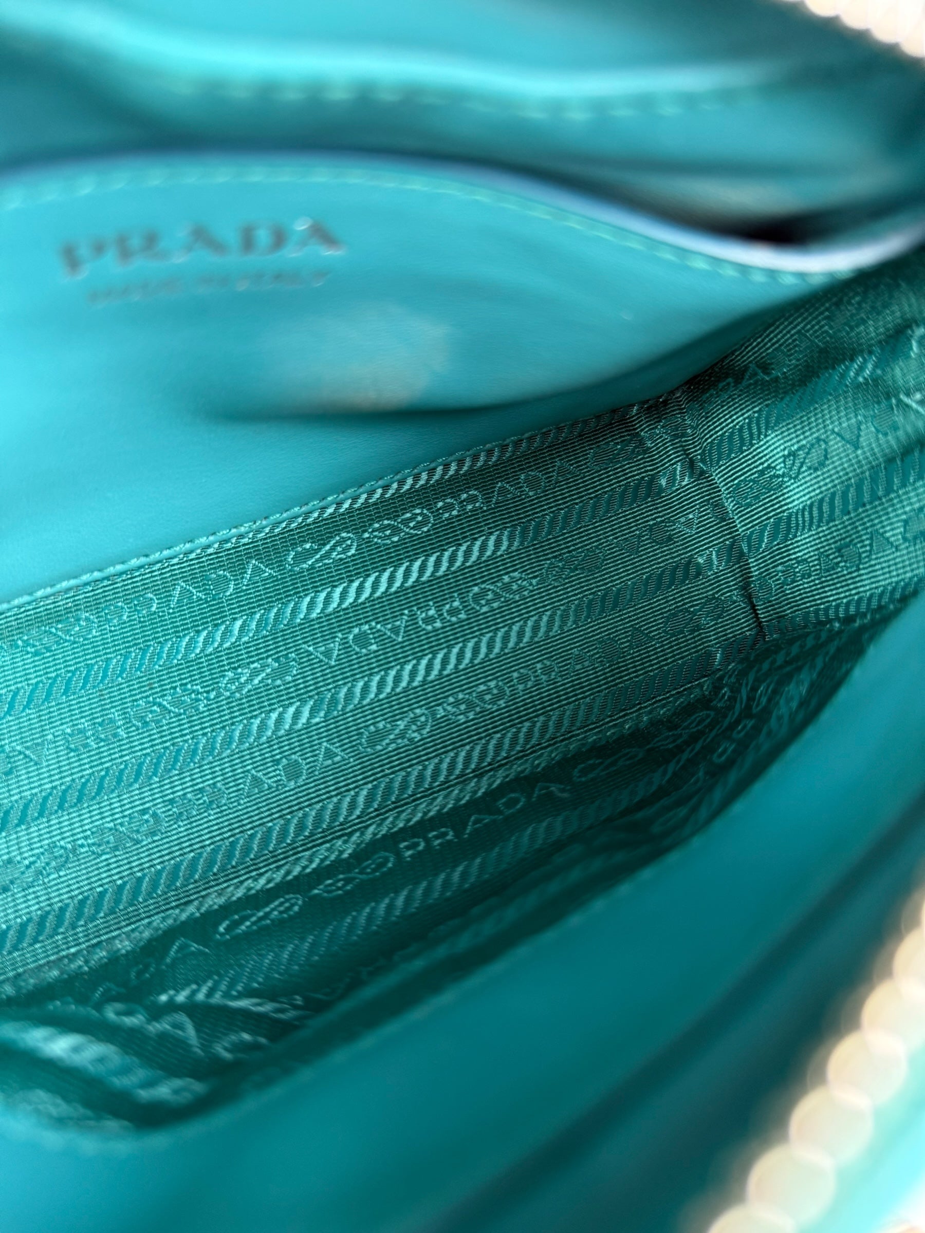 Prada Teal Diagramme Leather Chain Crossbody