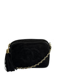 Chanel Vintage Black Suede CC Tassel Camera Bag 1989