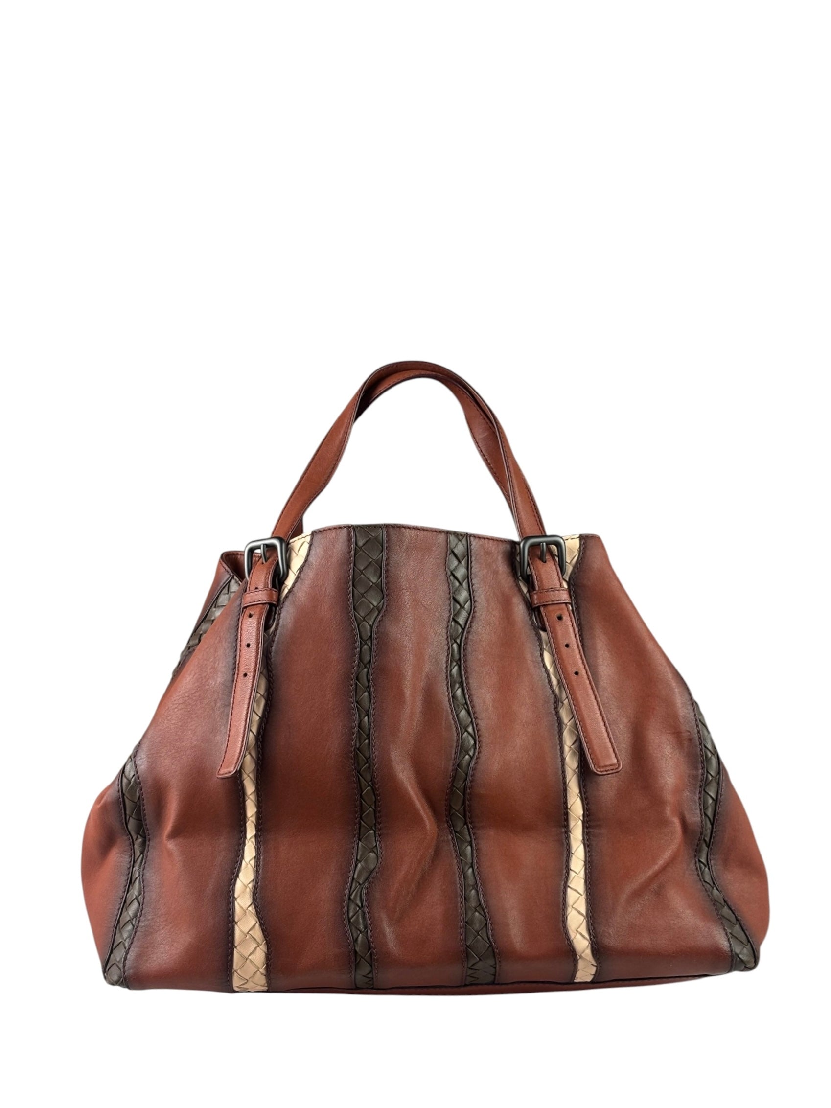 Bottega Veneta Brown Leather Intrecciato Trim Cesta Tote