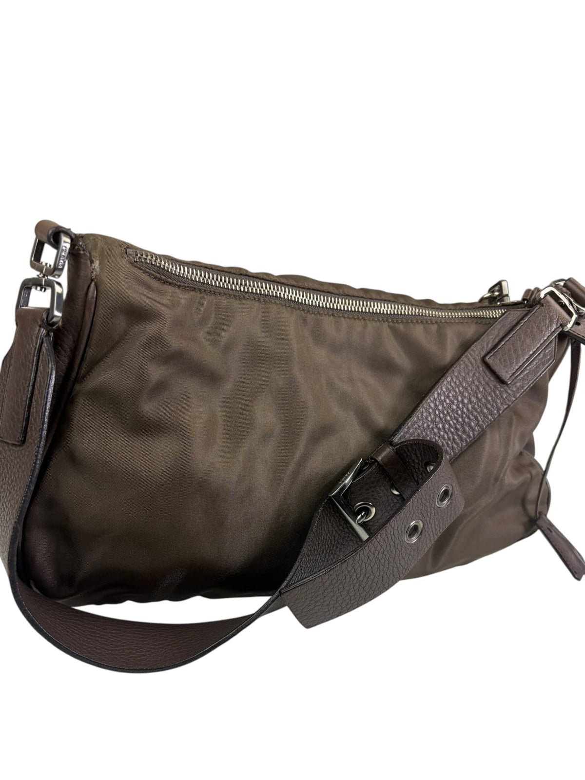 Prada Grey-Brown Taupe Tessuto Nylon Shoulder Bag