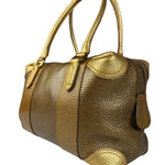 Fendi Metalic Gold Patent Pebbled Leather Media Boston Bag