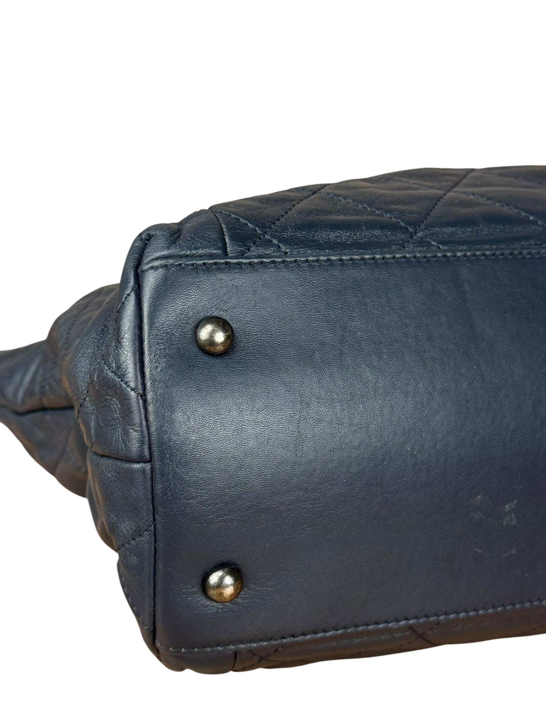 Chanel Dark Navy Quilted Leather Coco Pleats Chain Tote 2012