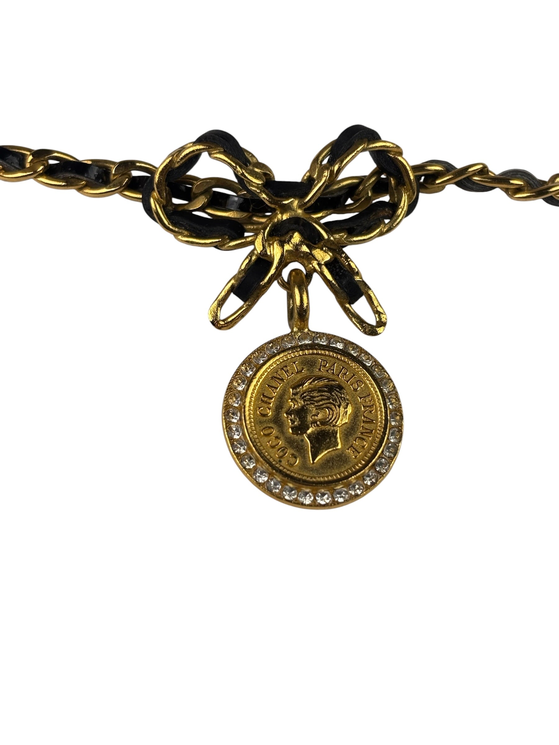 Chanel Vintage Strass & Patent Leather Bow Coin Choker Mid 90s