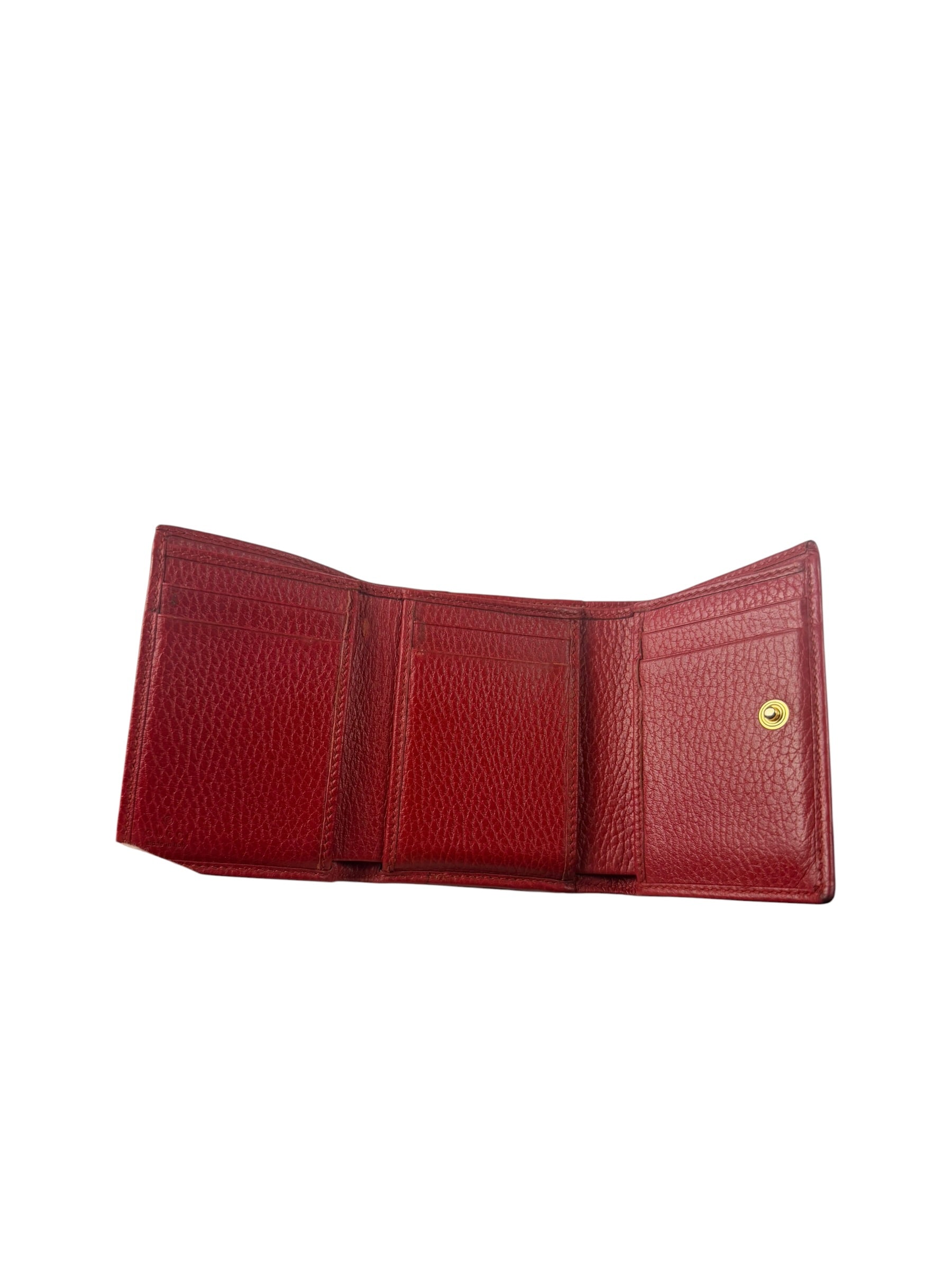 Gucci Red Leather Tri-Fold Marmont Compact Wallet