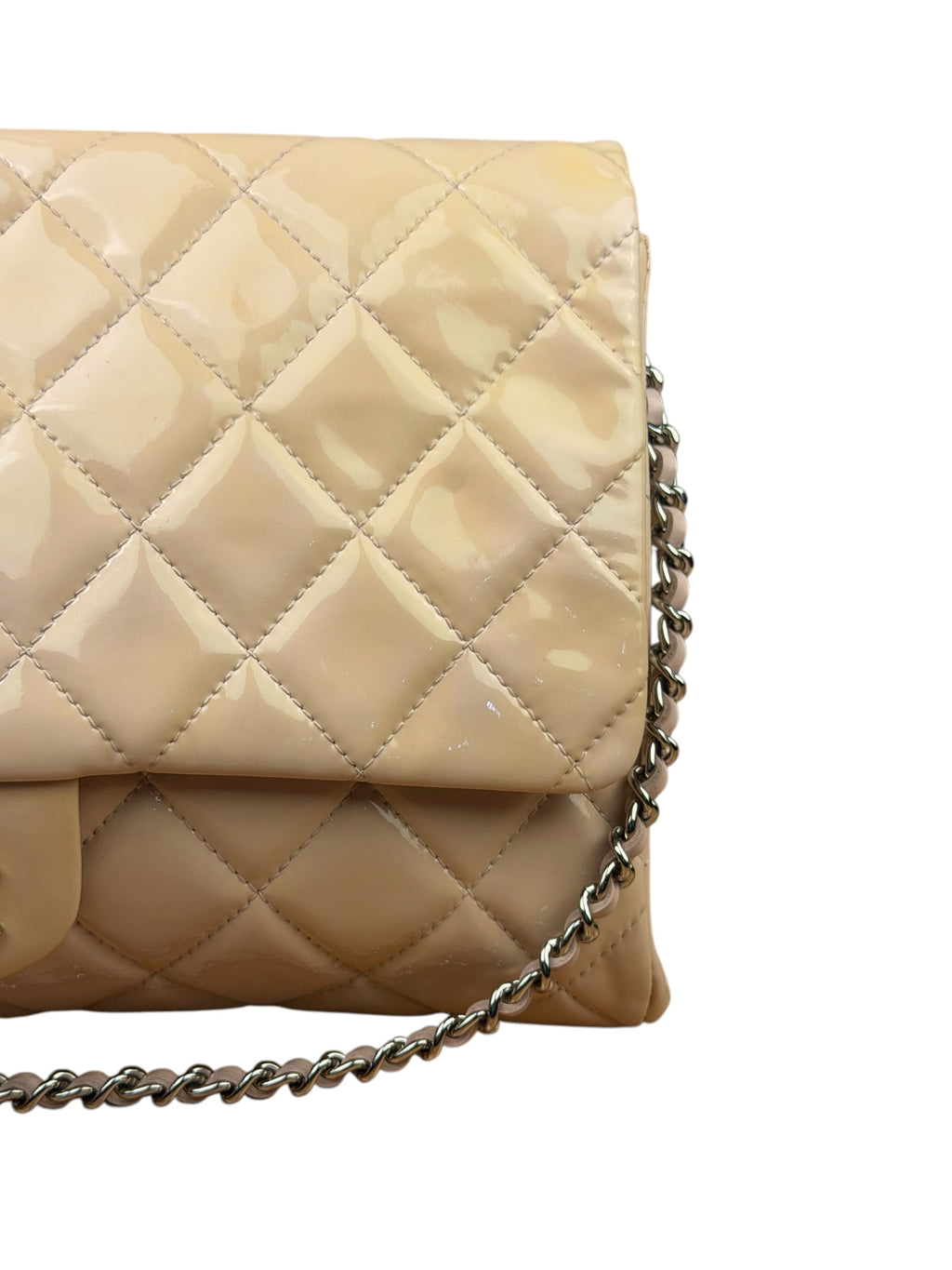 Chanel Beige Patent Quilted Clutch Flap 2013