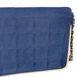 Chanel Blue/Cream Patent Leather Trim East-West Chocolate Bar Shoulder Bag 2002