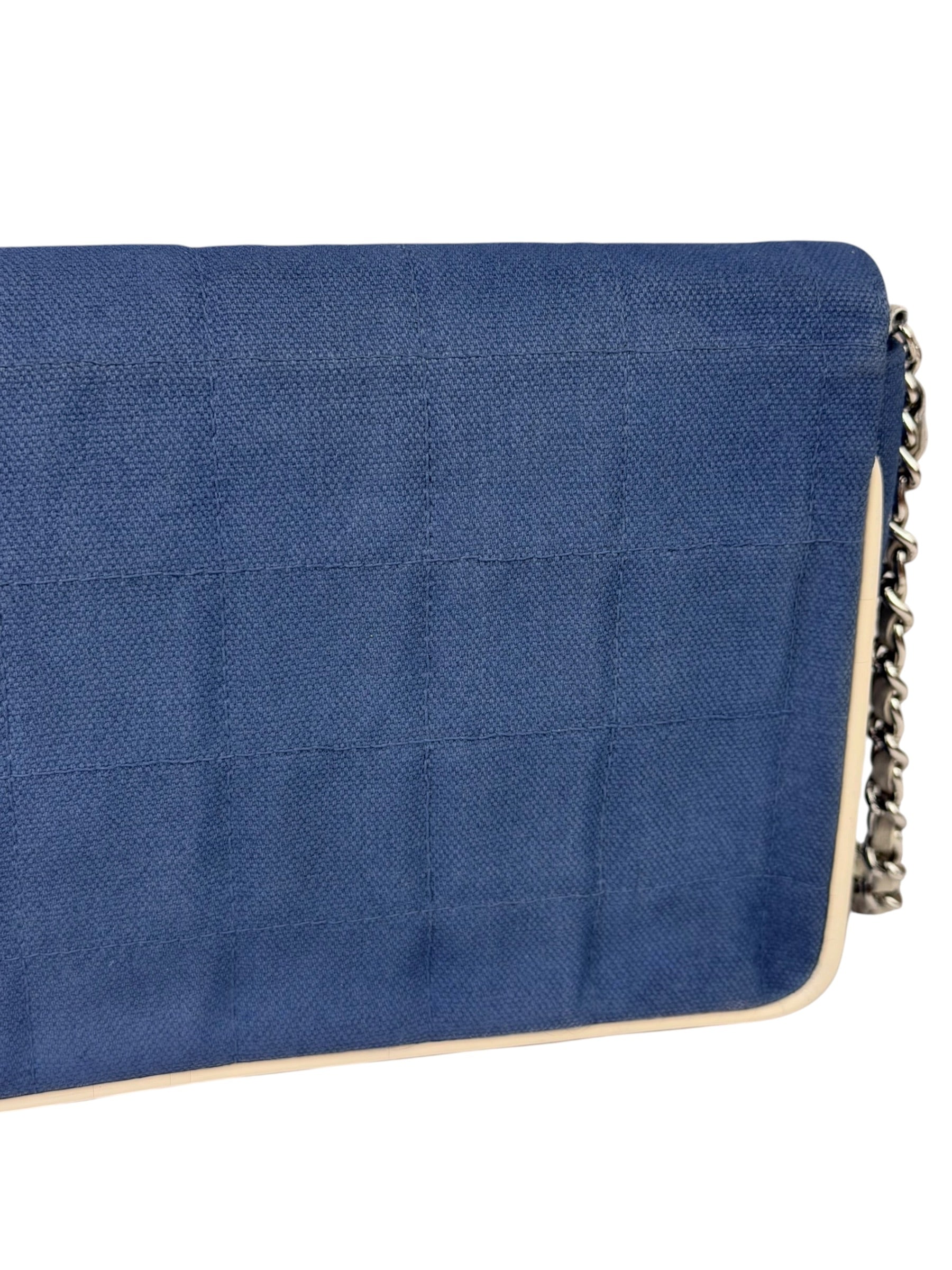Chanel Blue/Cream Patent Leather Trim East-West Chocolate Bar Shoulder Bag 2002