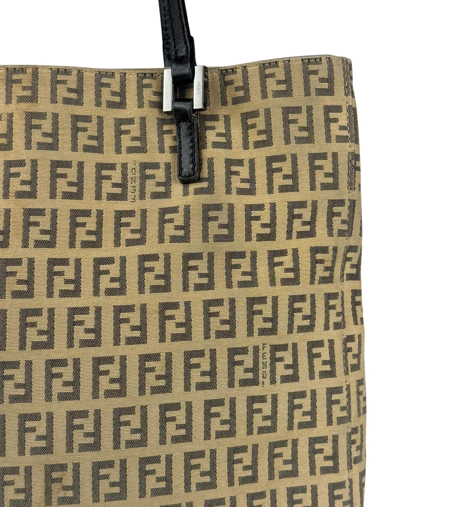 Fendi FF Beige Canvas Double Pocket Tote Bag