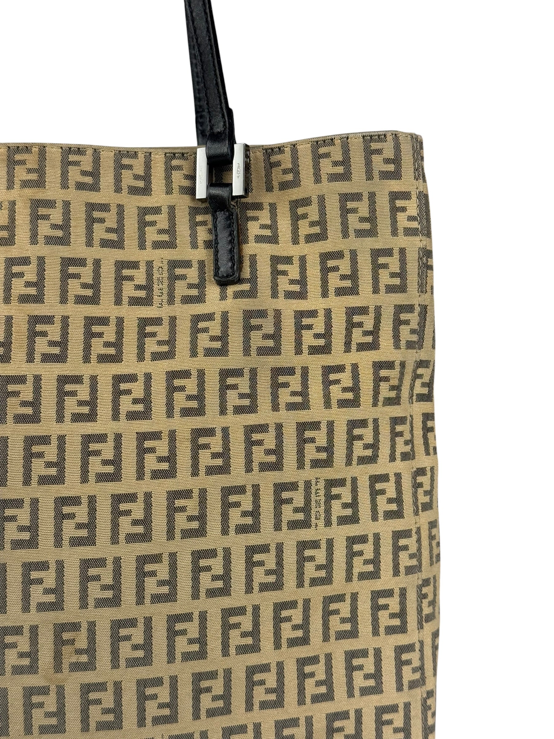Fendi FF Beige Canvas Double Pocket Tote Bag