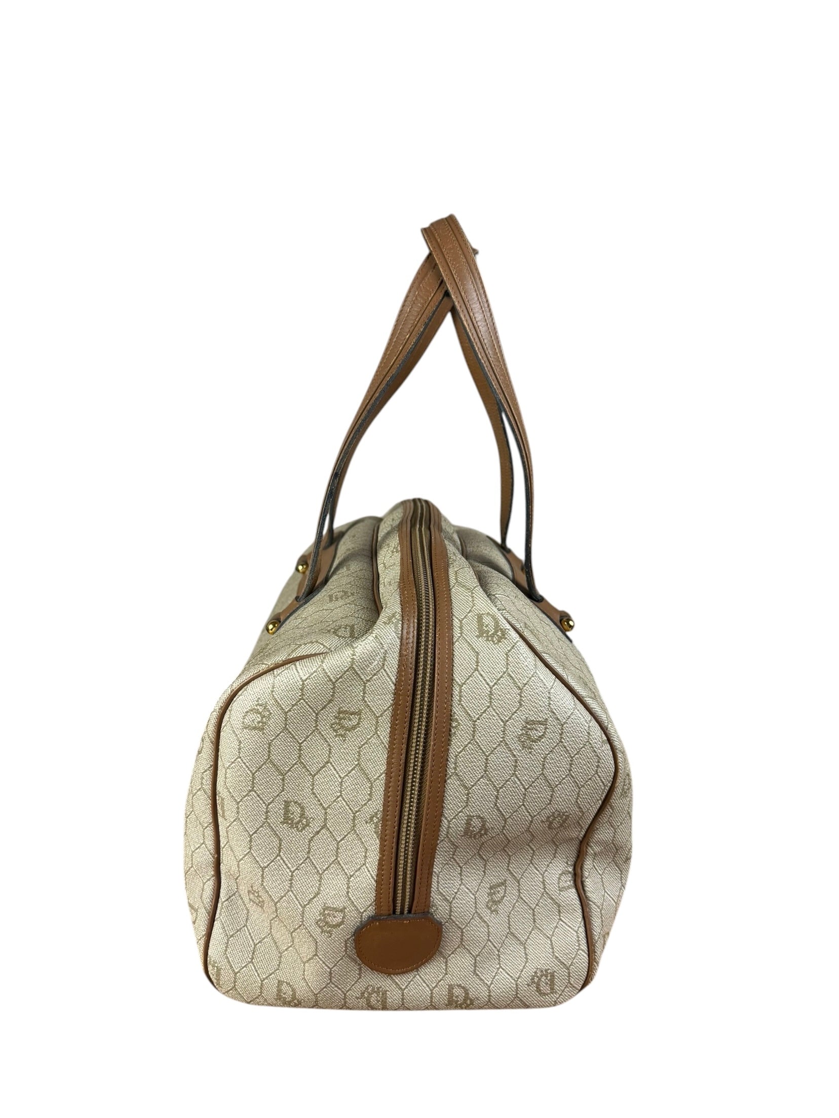 Christian Dior Vintage Beige Honeycomb Boston Bag