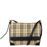 Burberry Black Leather Trim House Check Flap Crossbody Bag