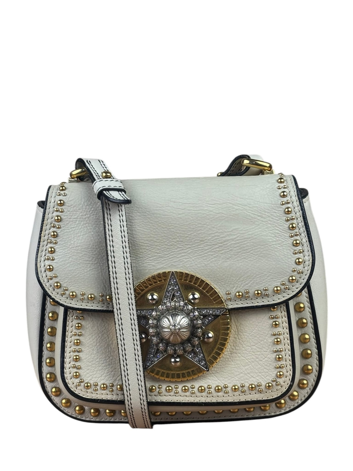 Miu Miu Cream Leather Dahlia Jewel Star Crossbody