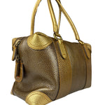 Fendi Metalic Gold Patent Pebbled Leather Media Boston Bag
