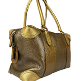 Fendi Metalic Gold Patent Pebbled Leather Media Boston Bag