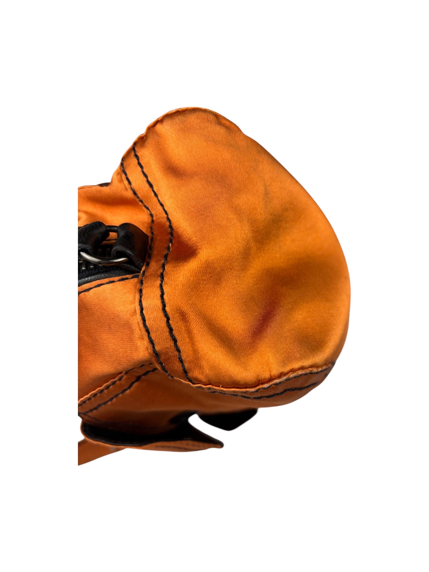 Prada Orange Satin Double Pocket Satchel Shoulder Bag