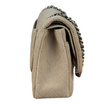Chanel Beige Jersey Leather Trim Classic Double Flap Bag 2005
