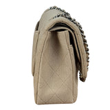 Chanel Beige Jersey Leather Trim Classic Double Flap Bag 2005