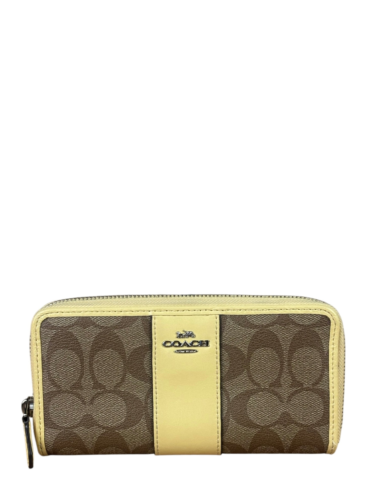 Coach Beige/Brown Leather C Signature Zip-Around Long Wallet