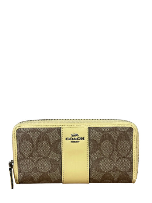 Coach Beige/Brown Leather C Signature Zip-Around Long Wallet