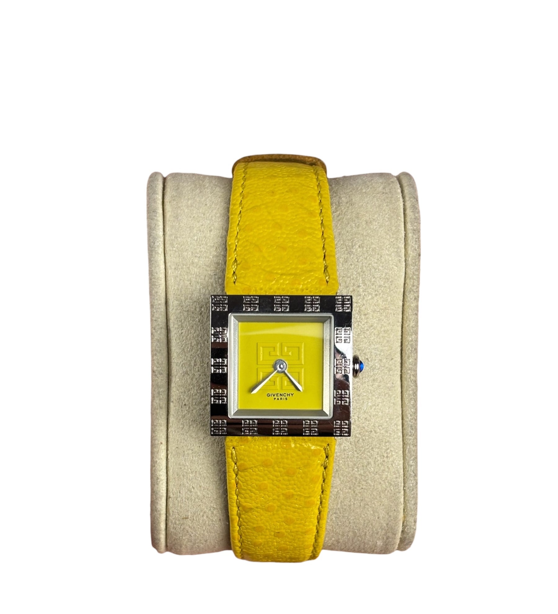 Givenchy Vinatge Yellow Leather Strapped Apsaras Yellow Square Dial Watch