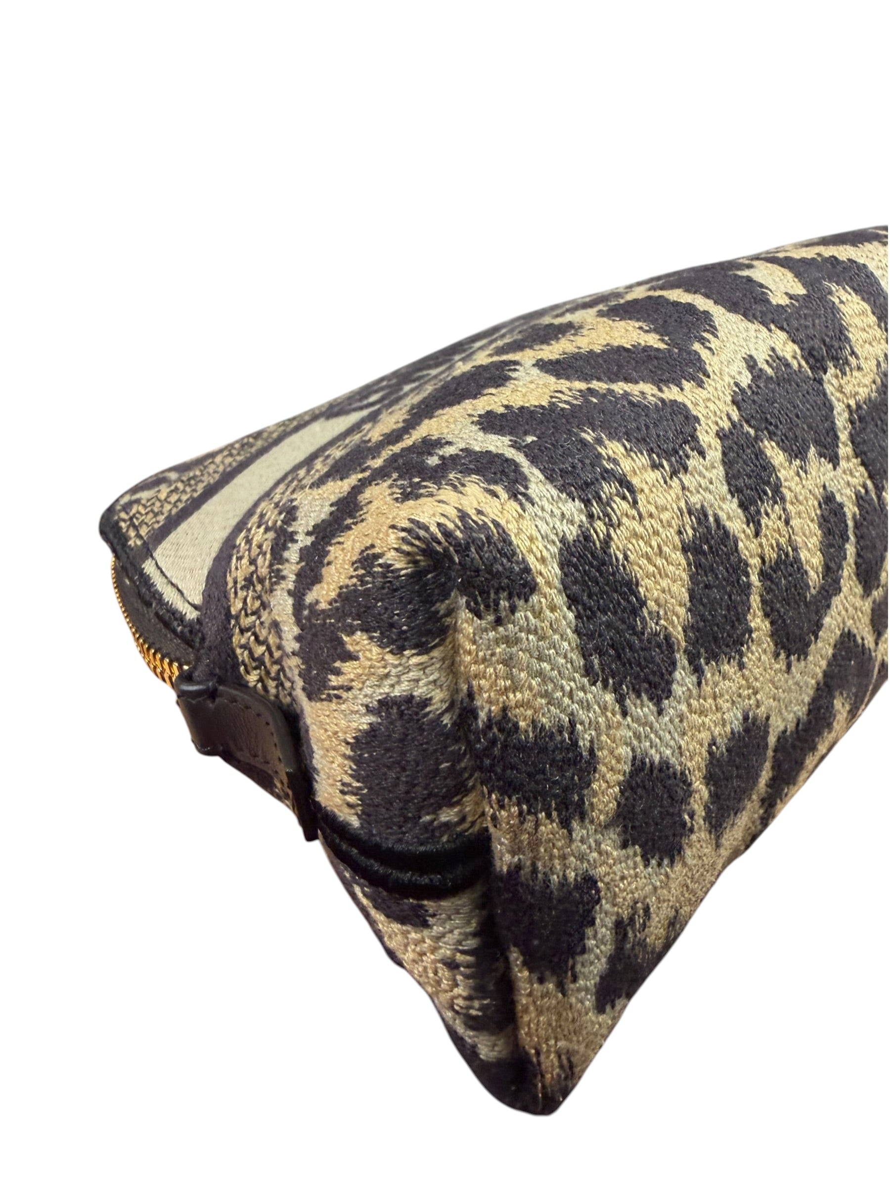 Christian Dior Beige Woven Leopard Print Cosmetic Pouch