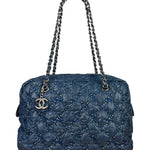 Chanel Blue Leather Trim/Nylon Tweed Stitch Puffer Chain Shoulder Bag 2010