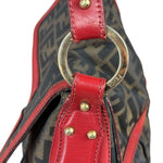 Fendi Beige/Red Leather Trim Zucca Chef Flap Bag