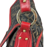 Fendi Beige/Red Leather Trim Zucca Chef Flap Bag