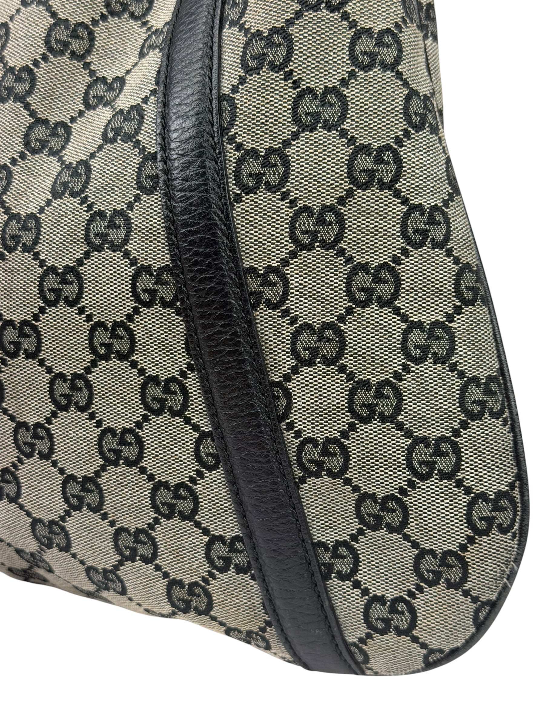 Gucci Black Leather Trim GG Supreme Hobo Bag