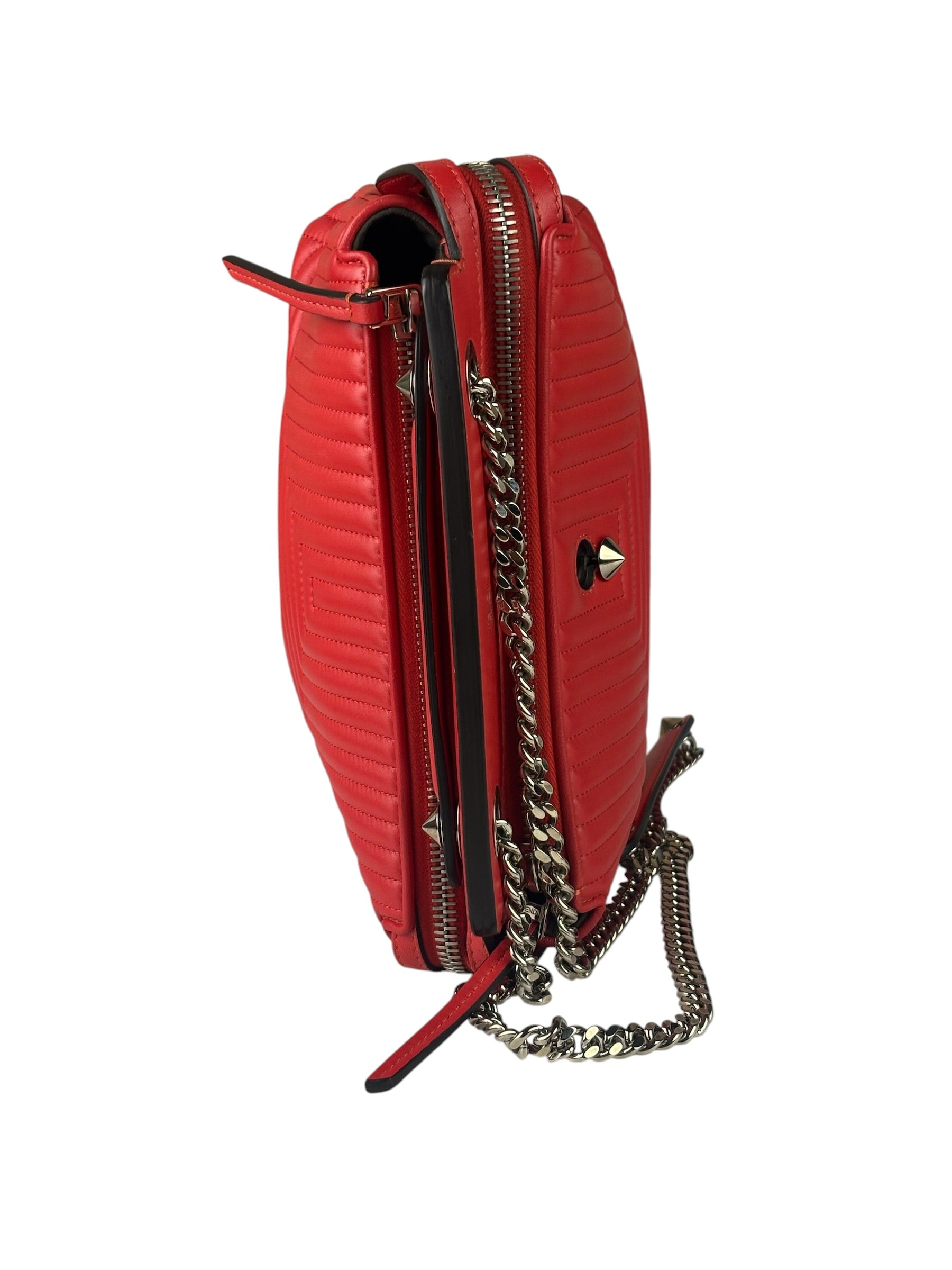Fendi Vintage Red Calfskin Potcom Click Small Shoulder Bag